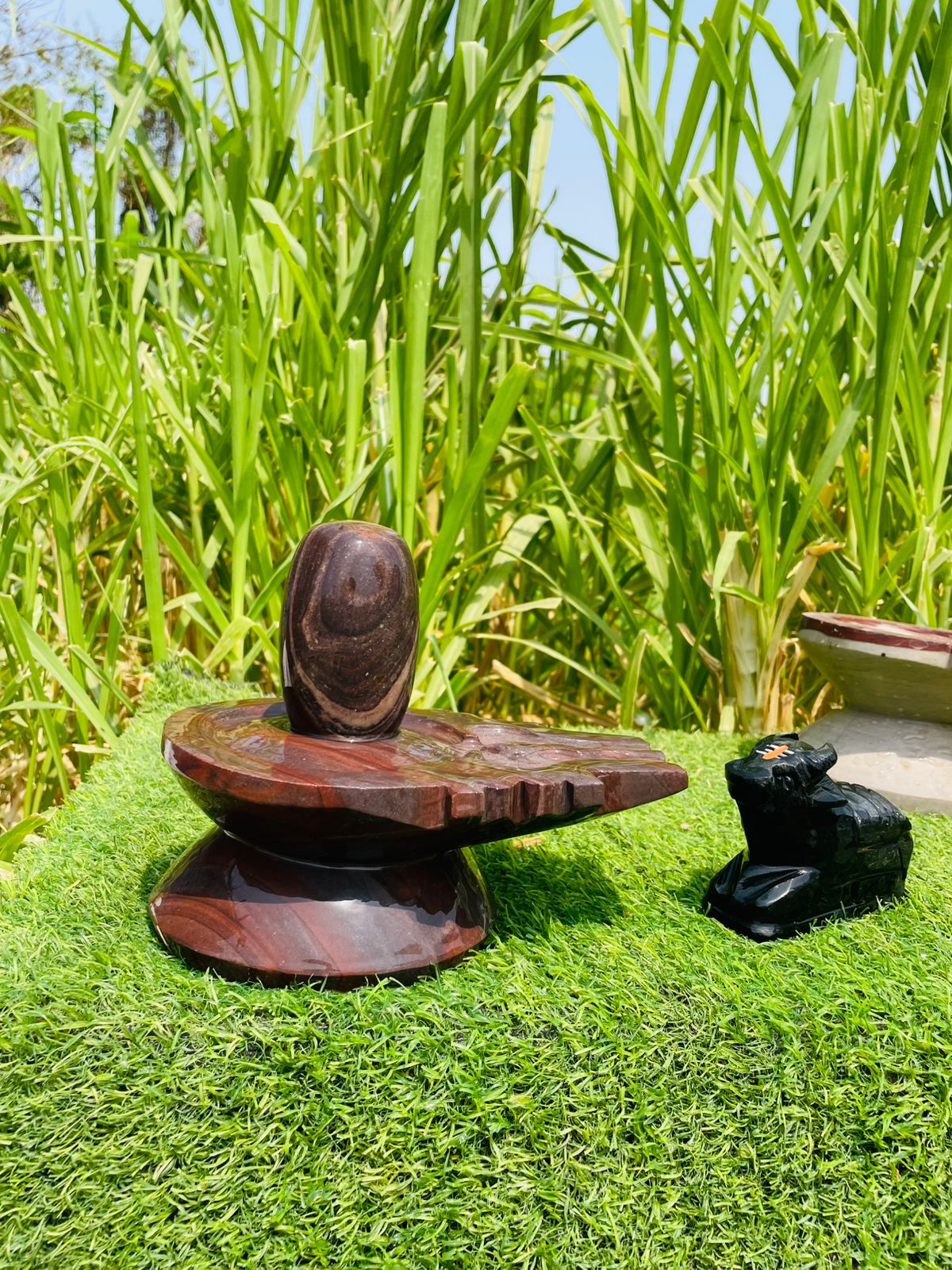Sacred Marble Shivling Set with 4-inch Shivling, 8-inch Jaladhari Nandi Ji