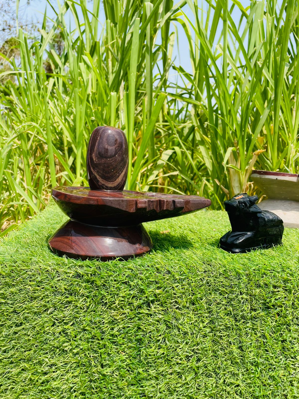 Elegant Brown Shivling Set with 4-inch Shivling, 8-inch Jaladhari Nandi Ji