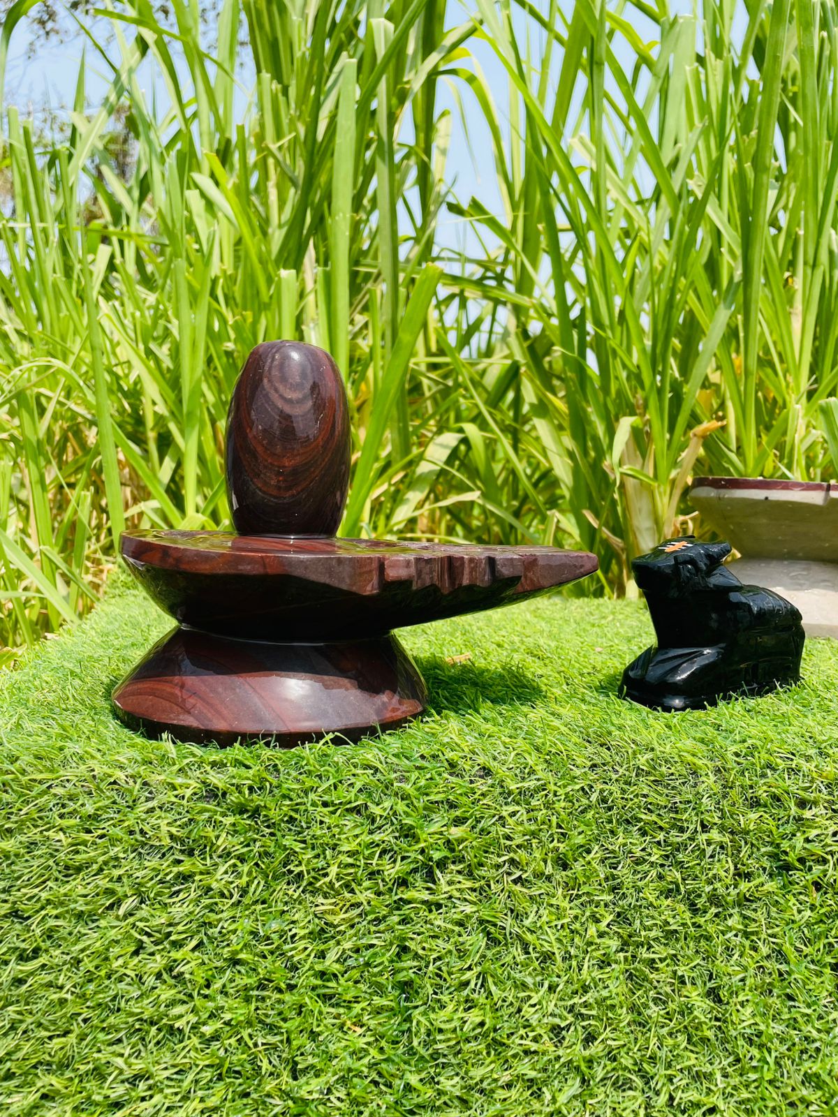 Premium Brown Stone Shivling Set 4-inch Shivling, 8-inch Jaladhari,with Nandi Ji