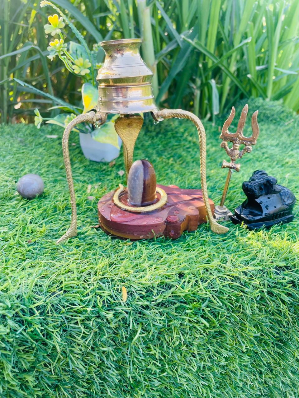 2 Inch Sacred Narmadeshwar Shivling Set with Brass Jaladhari & Nandi