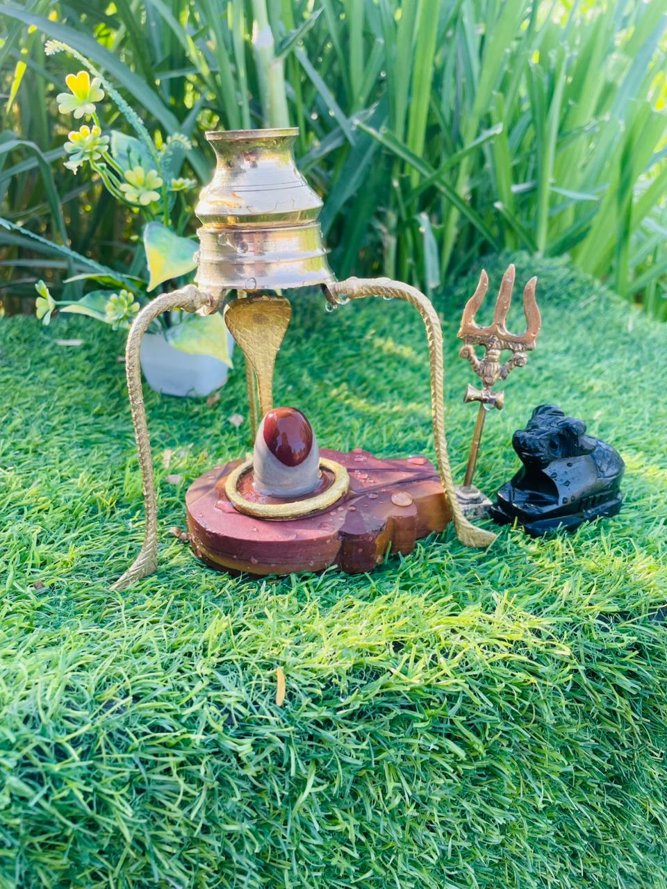 2 Inch Premium Narmadeshwar Shivling Set with Brass Abhishek Stand & Nandi