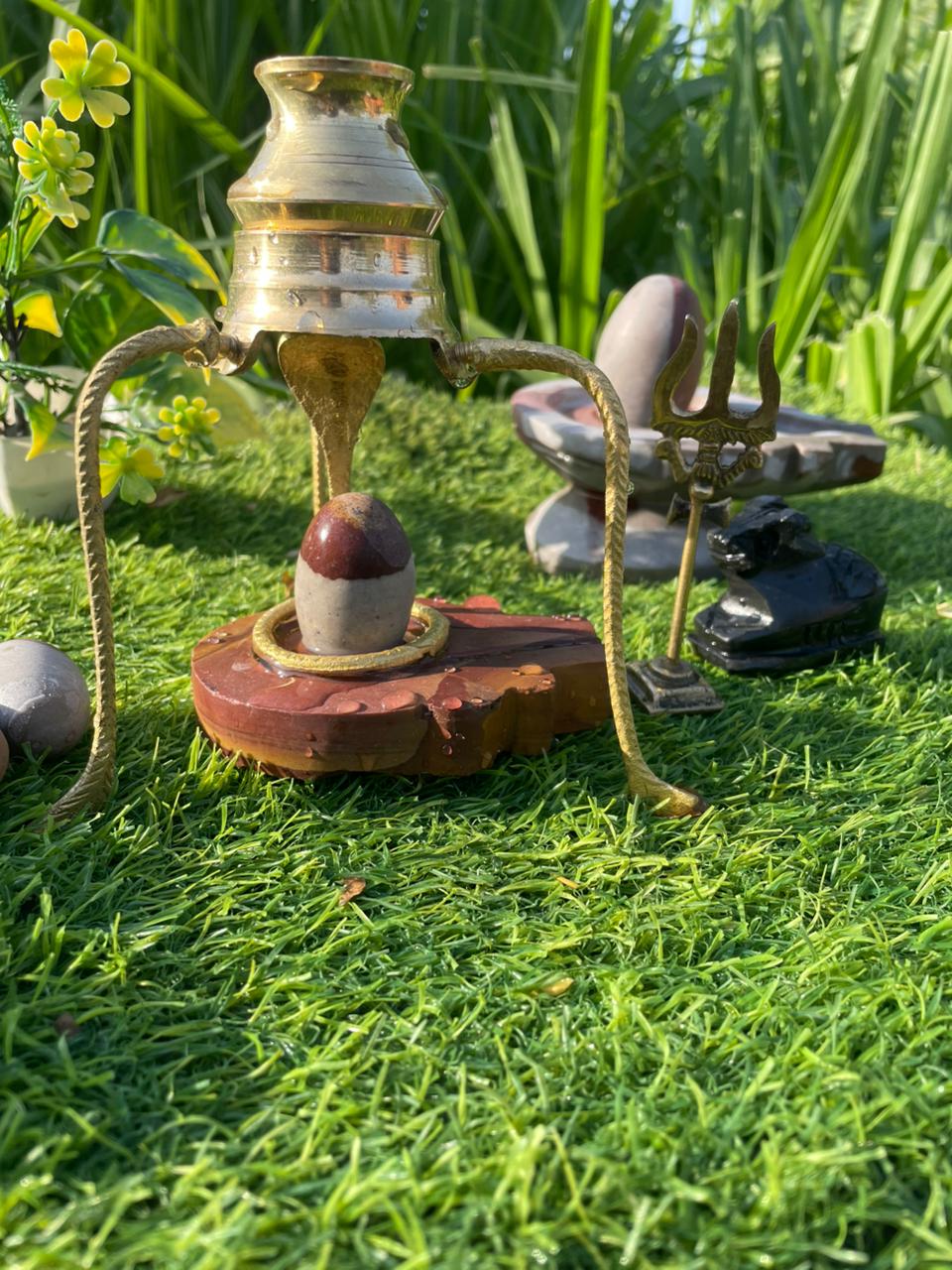 2 Inch Original Narmadeshwar Shivling Set with Brass Abhishek Stand