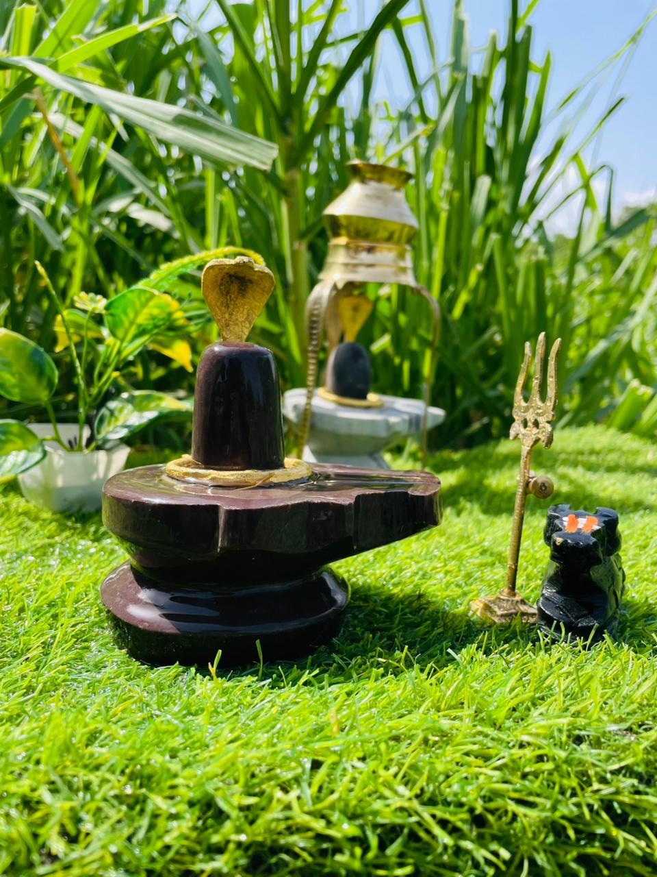 2 Inch Premium Narmadeshwar Shivling Set with Nandi & Trishul