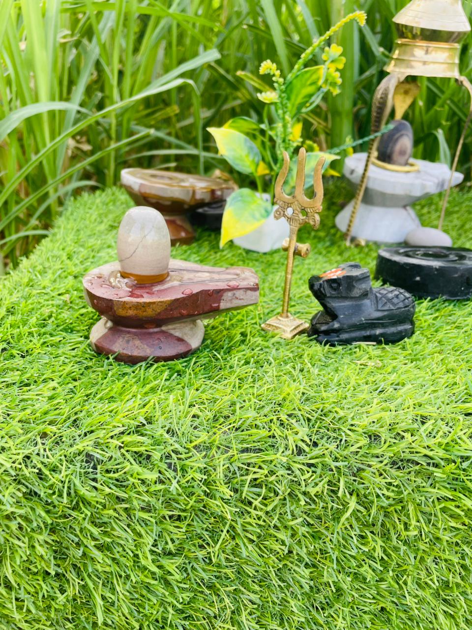 2 Inch Sacred Narmadeshwar Shivling Set with Nandi & Trishul