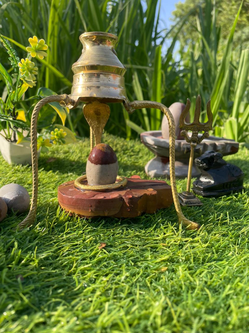 2 Inch Divine Narmadeshwar Shivling Set with Brass Abhishek Stand