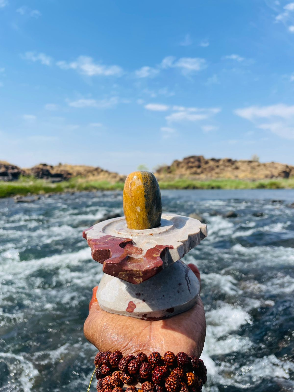 2.5 Inch Narmadeshwar Shivling with 5 Inch Artistic Jaladhari