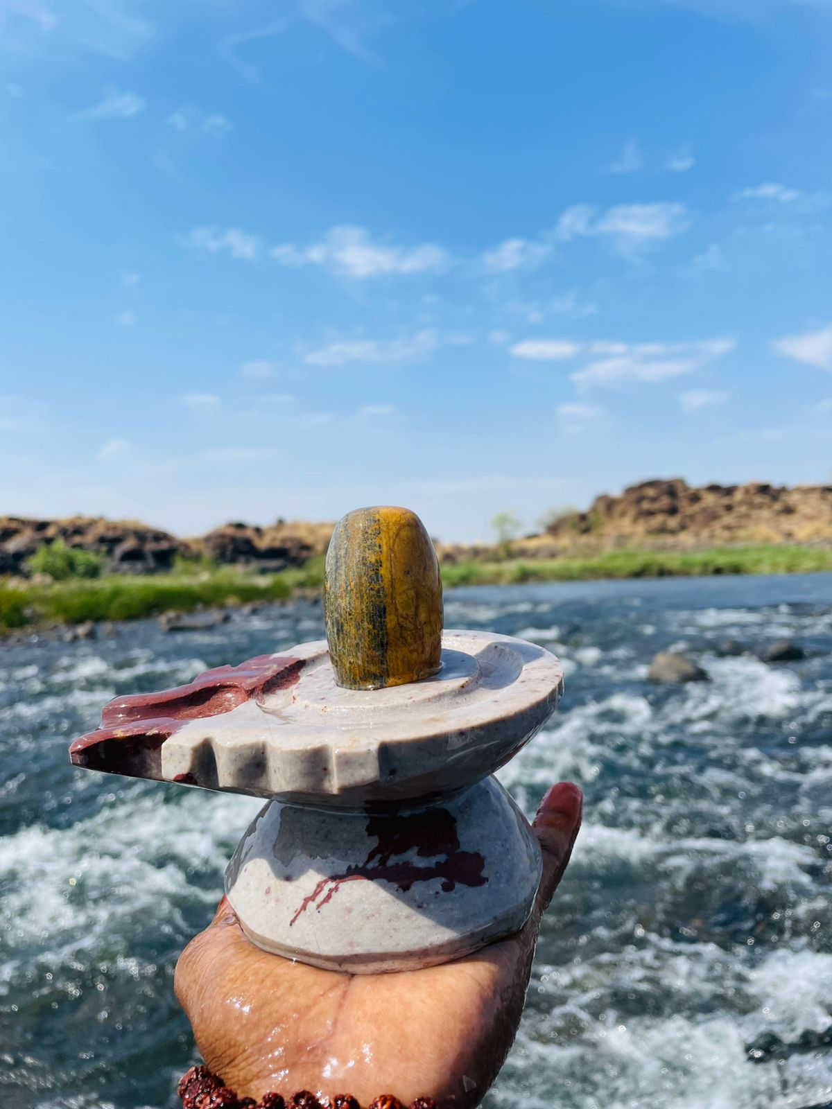 2.5 Inch Narmadeshwar Shivling with 5 Inch Premium Marble Jaladhari Set