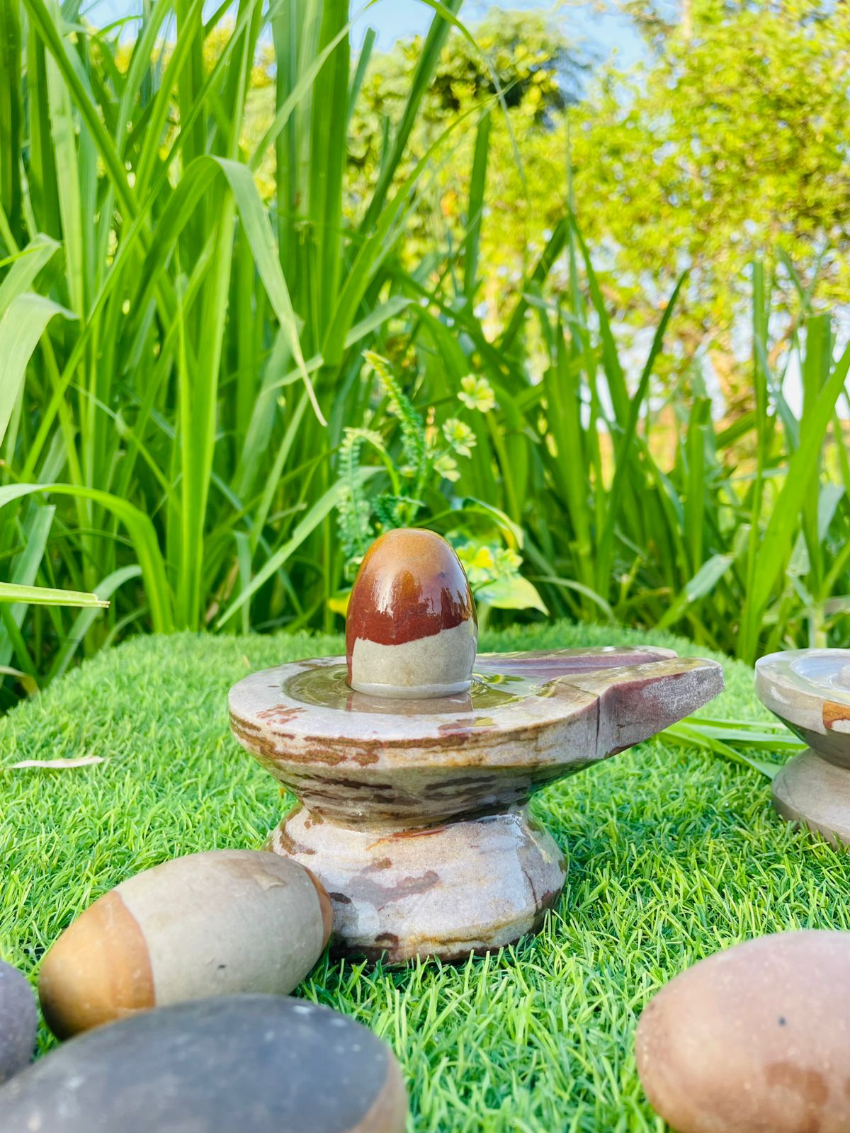2.5 Inch Narmadeshwar Shivling with 5 Inch Natural Stone Jaladhari