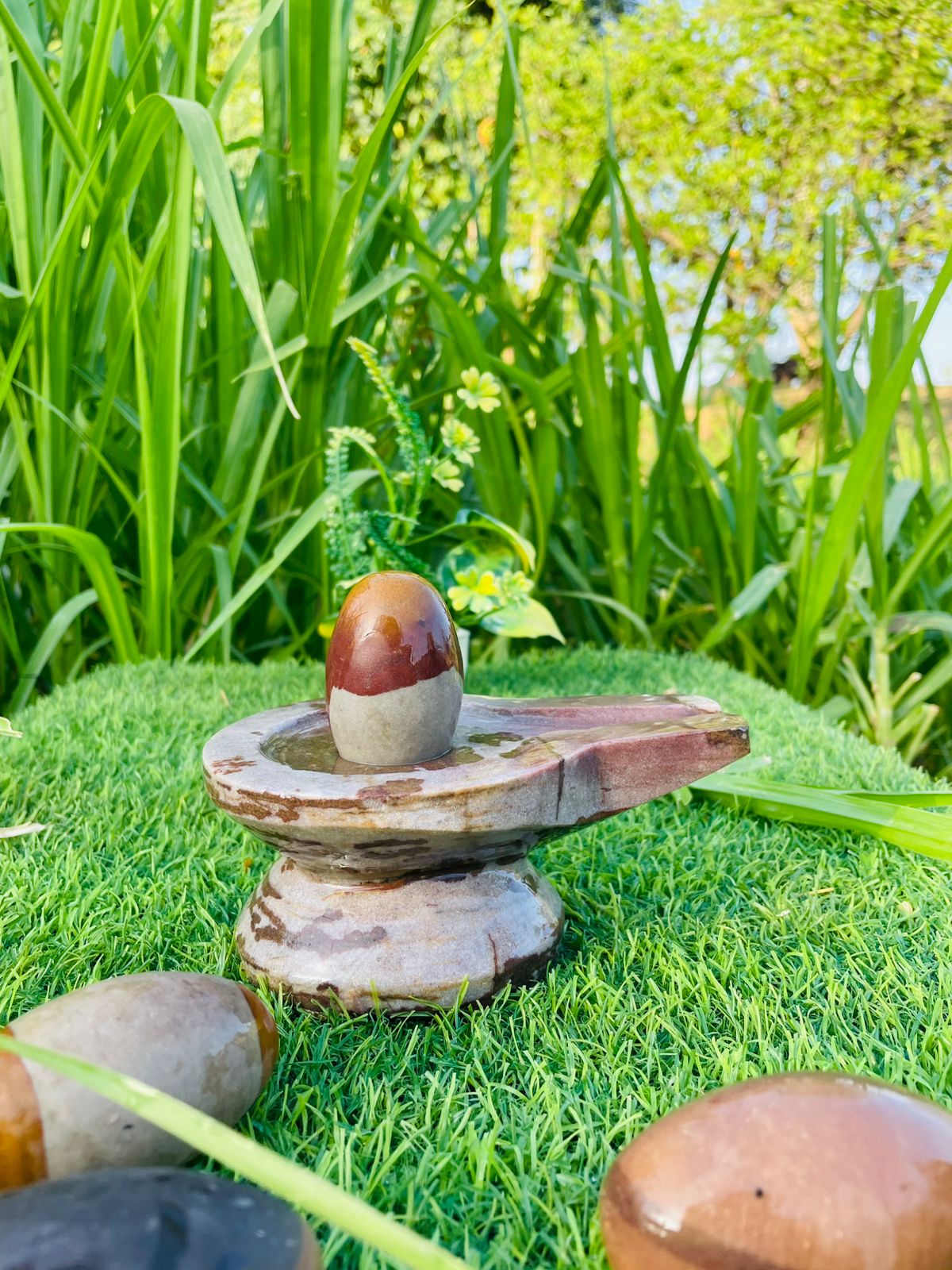 2.5 Inch Narmadeshwar Shivling with 5 Inch Natural Stone Jaladhari