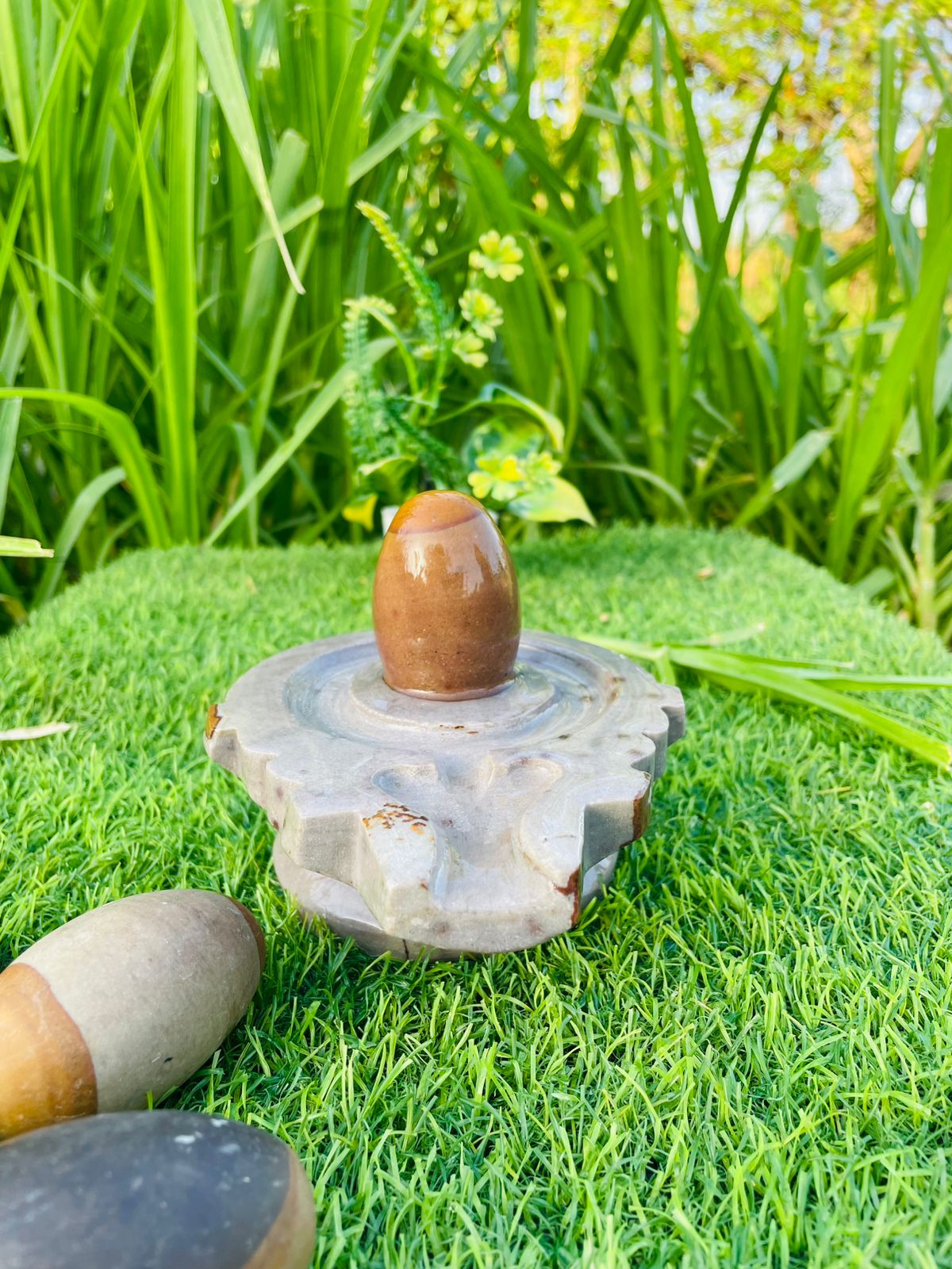 2.5 Inch Brown Narmadeshwar Shivling with 5 Inch Marble Jaladhari
