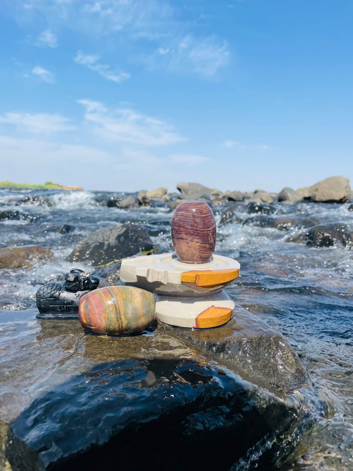 3 Inch Natural Narmadeshwar Shivling with 6 Inch Designer Jaladhari – Premium Stone Finish