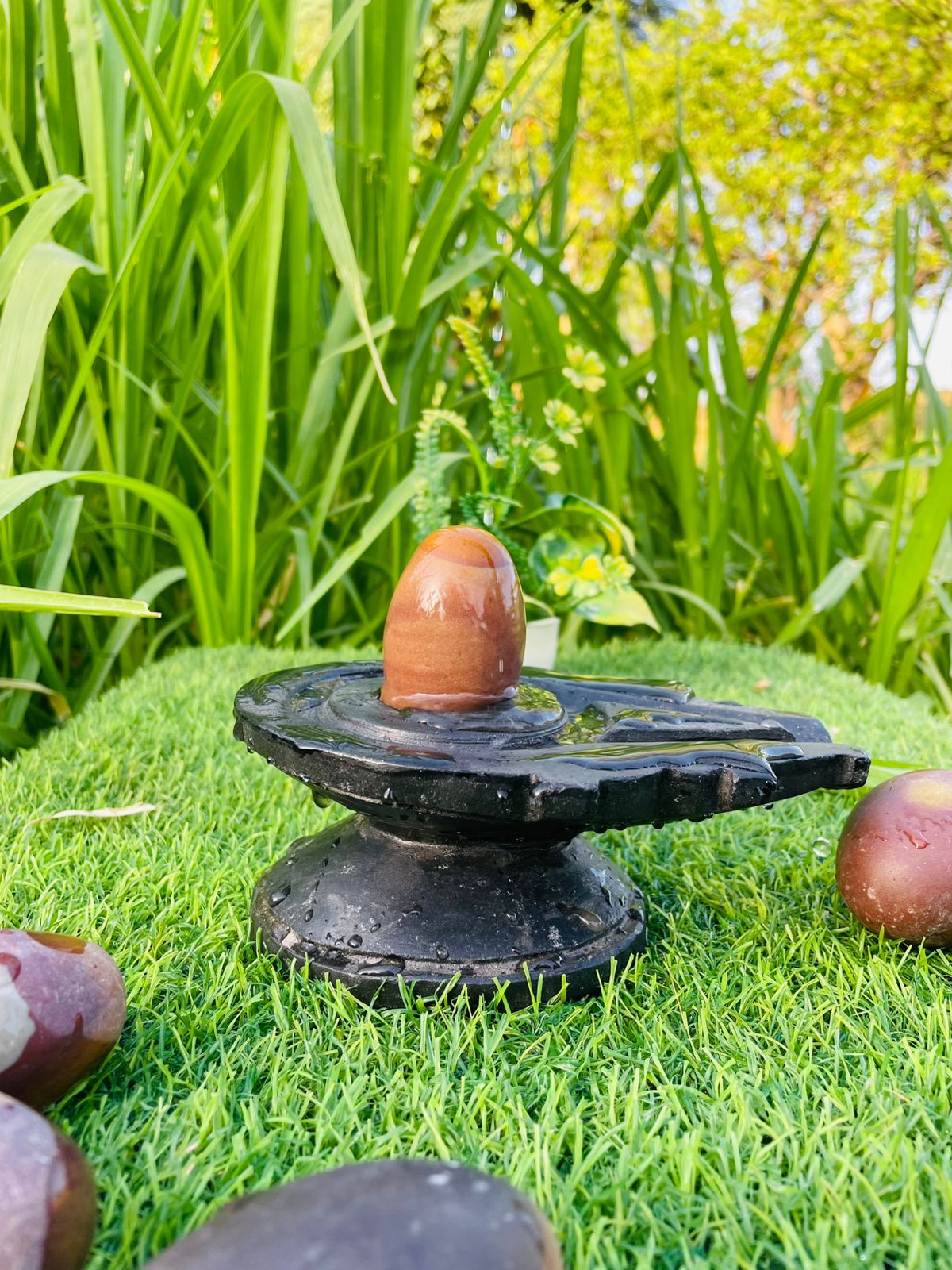 3 Inch Premium Brown Narmadeshwar Shivling with 6 Inch Black Jaladhari