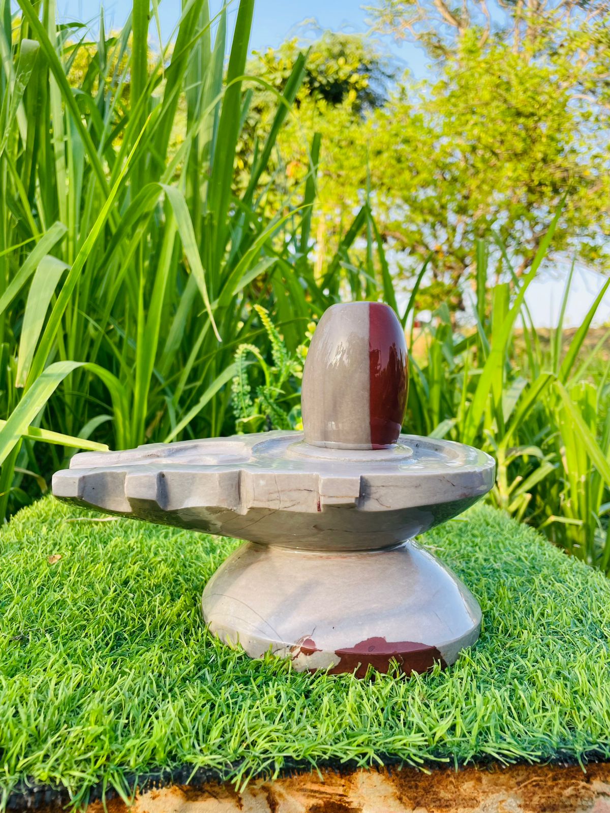 3 Inch Dual Tone Narmadeshwar Shivling with 6 Inch Marble Finish Jaladhari