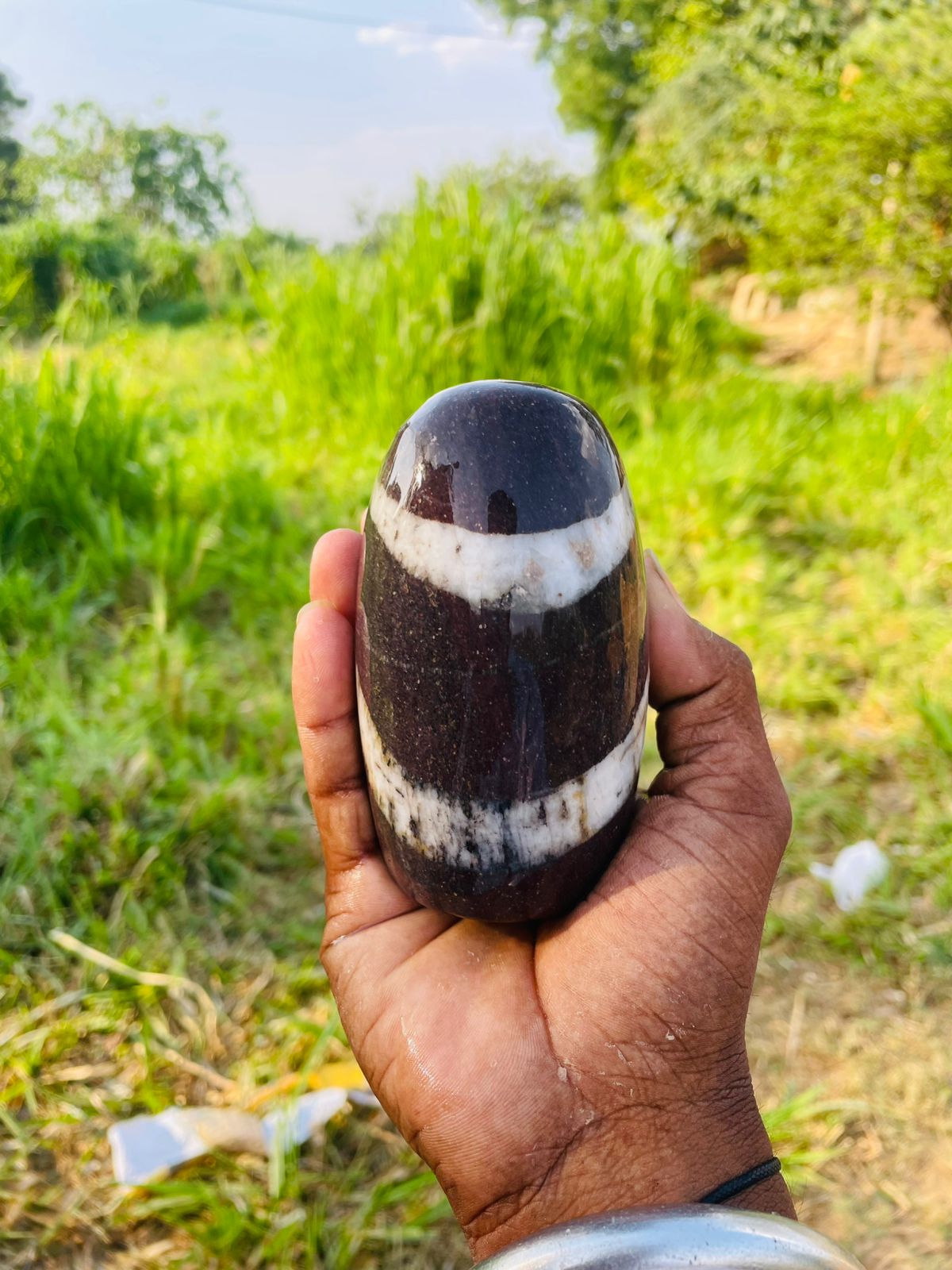 4 Inch Black & White Narmadeshwar Shivling with 8 Inch Jaladhari – Sacred Handmade Shivling