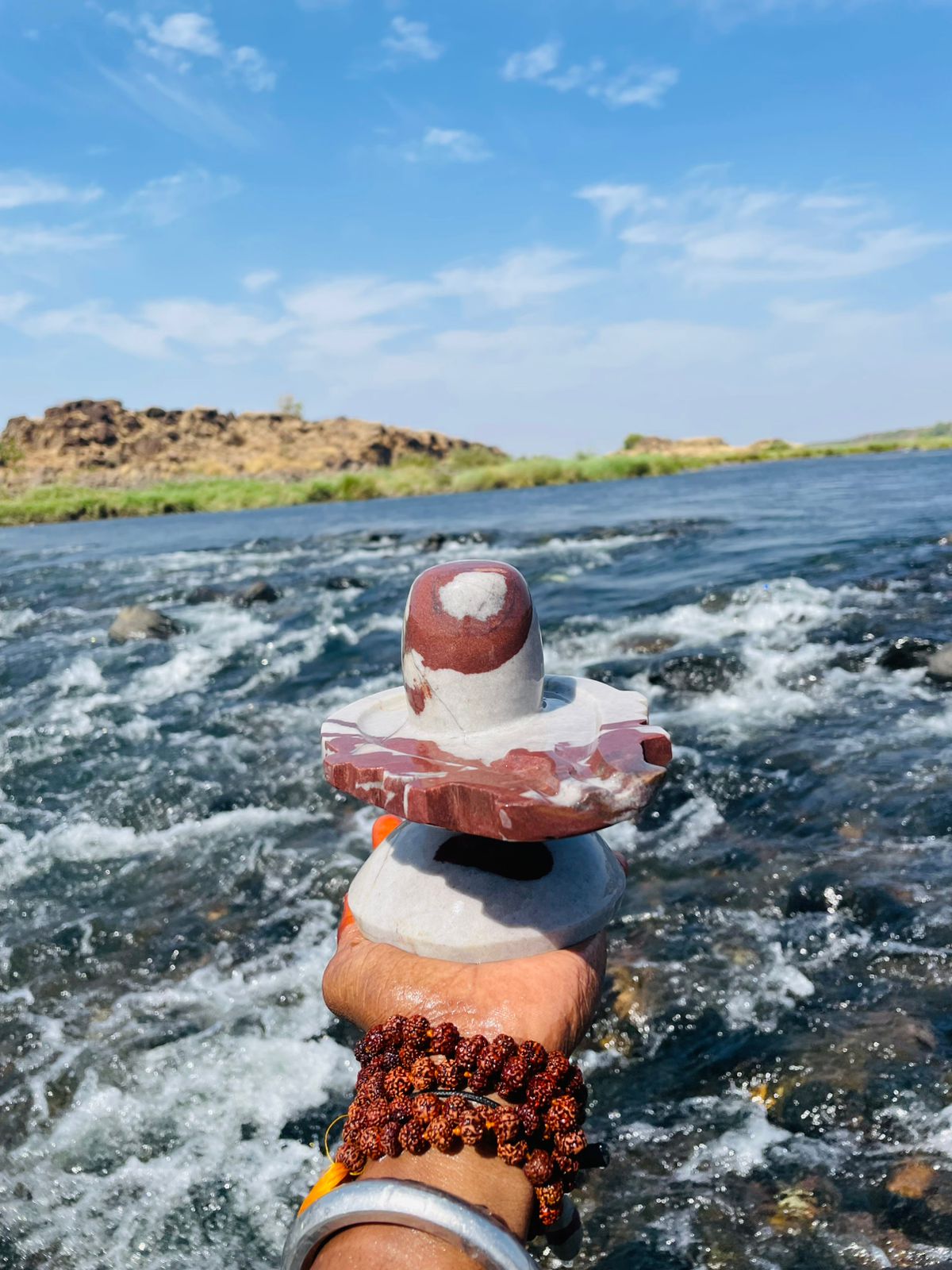 4 Inch Natural Narmadeshwar Shivling with 8 Inch Marble Finish Jaladhari – Handcrafted Divine Stone