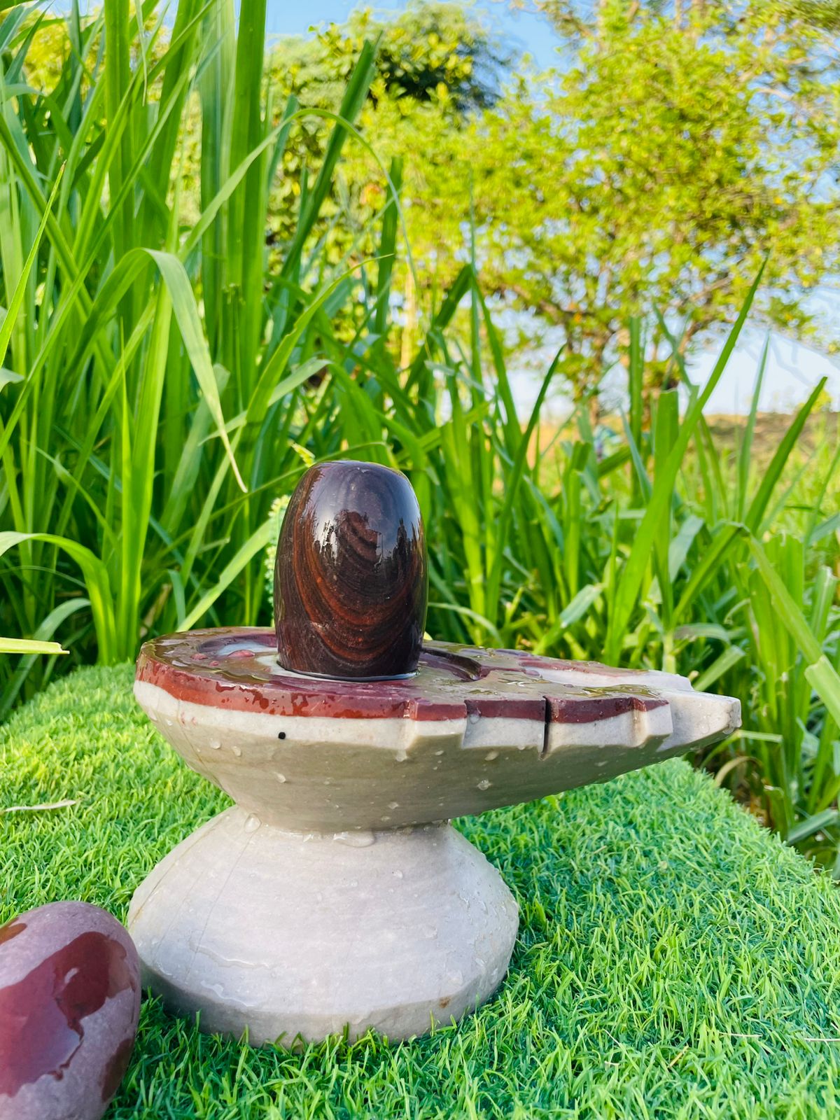 4 Inch Premium Narmadeshwar Shivling with 8 Inch Marble Jaladhari – Handmade Sacred Shivling