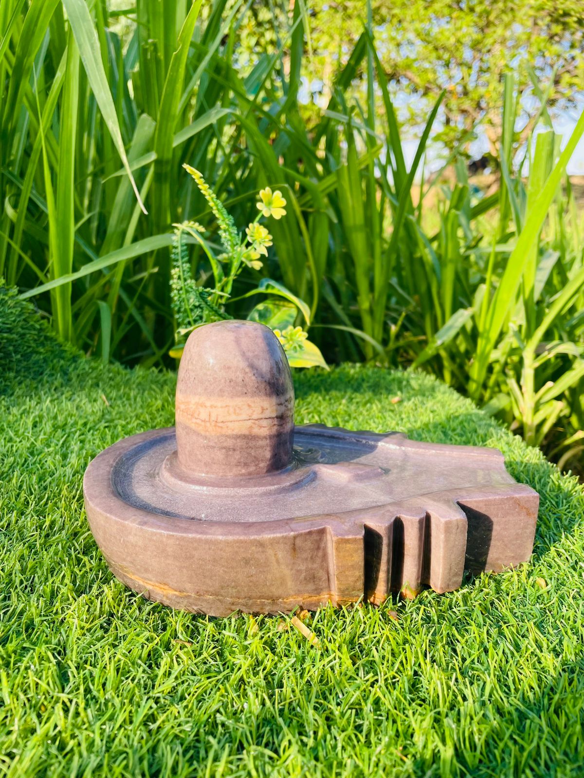 4 Inch Natural Brown Narmadeshwar Shivling with 8 Inch Traditional Jaladhari – Sacred Stone Craft