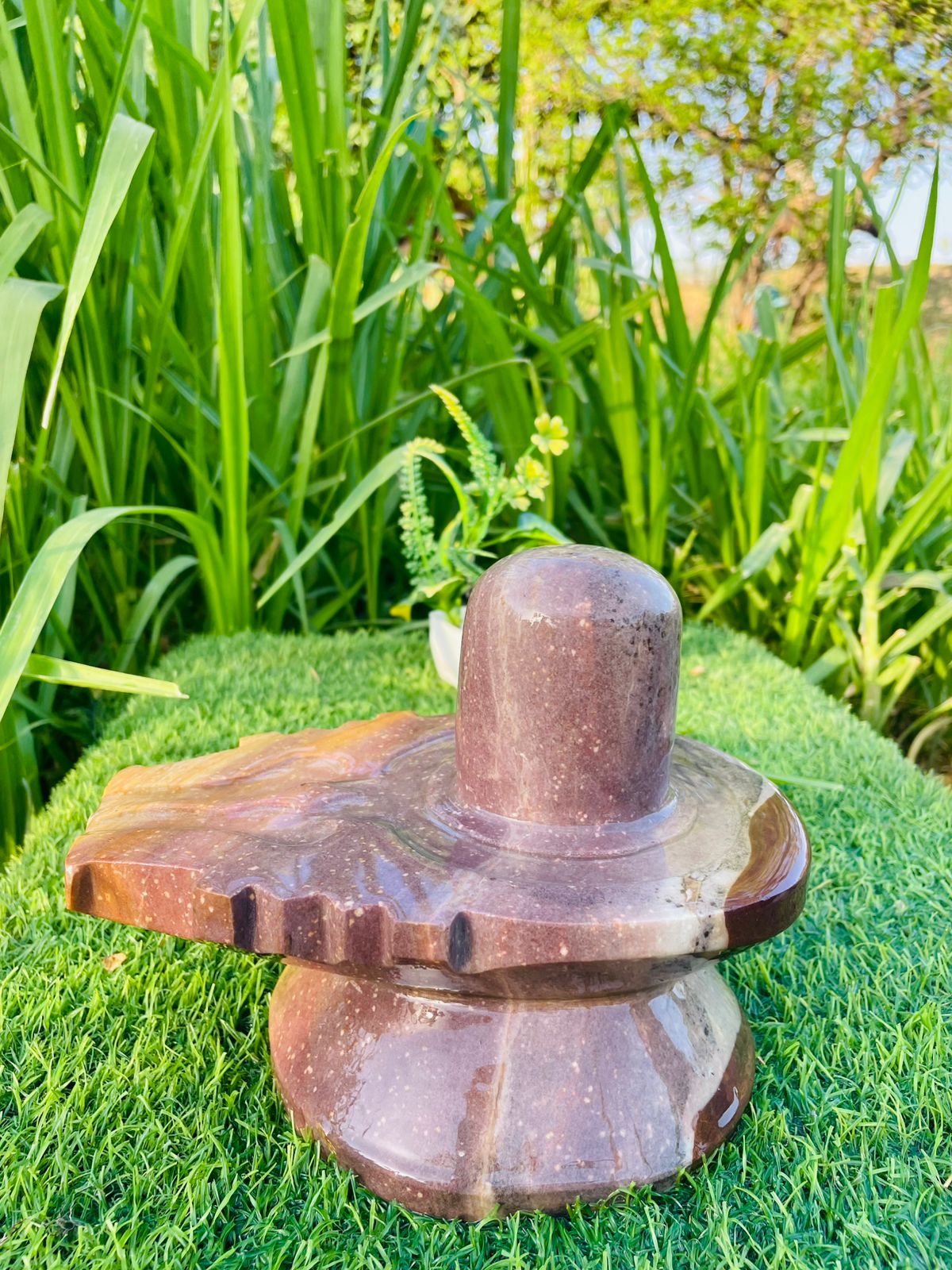 4 Inch Brown Narmadeshwar Shivling with 8 Inch Premium Jaladhari – Natural Stone Finish
