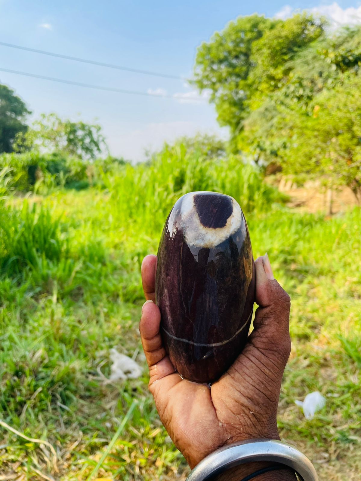 4 Inch Premium Narmadeshwar Shivling with 8 Inch Jaladhari – Crescent Mark Sacred Stone