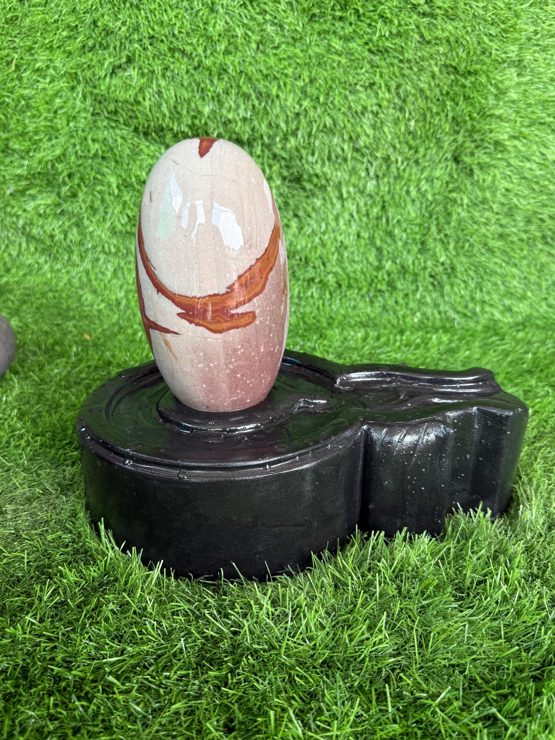 6” Natural Designer Narmadeshwar Shivling with 12” Premium Black Jaladhari Base – Dual Tone Sacred Stone