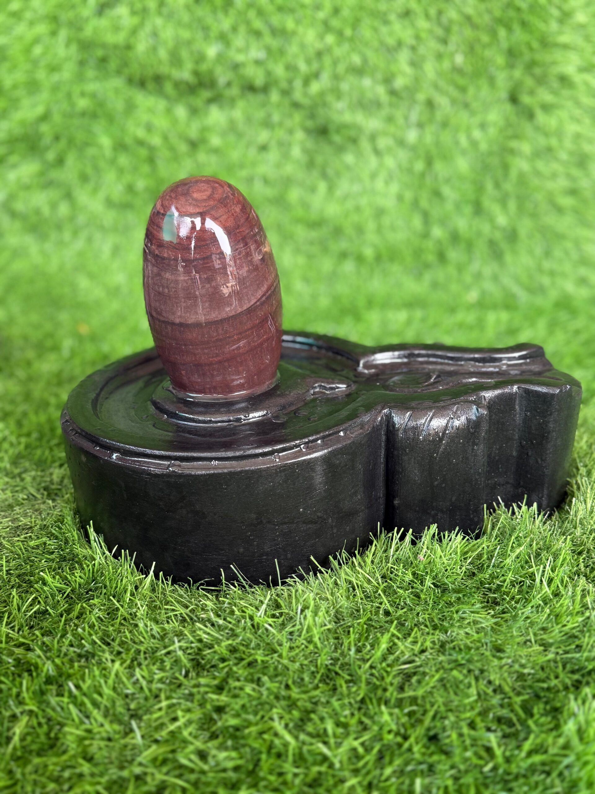 6” Premium Red Vein Narmadeshwar Shivling with 12” Designer Black Jaladhari Base – Sacred Natural Stone