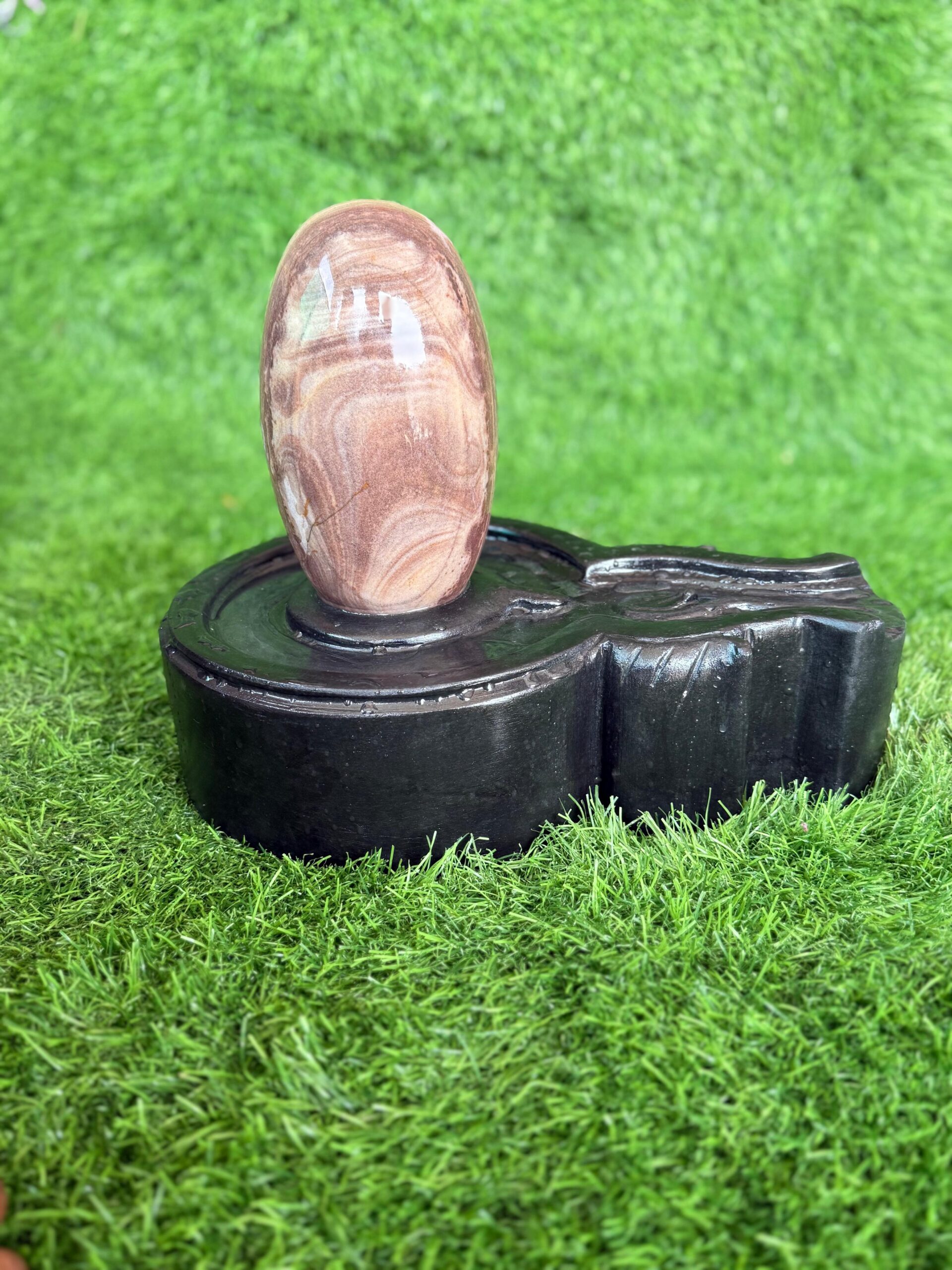 6” Natural Brown Wave Narmadeshwar Shivling with 12” Premium Black Jaladhari Base – Sacred Stone Finish