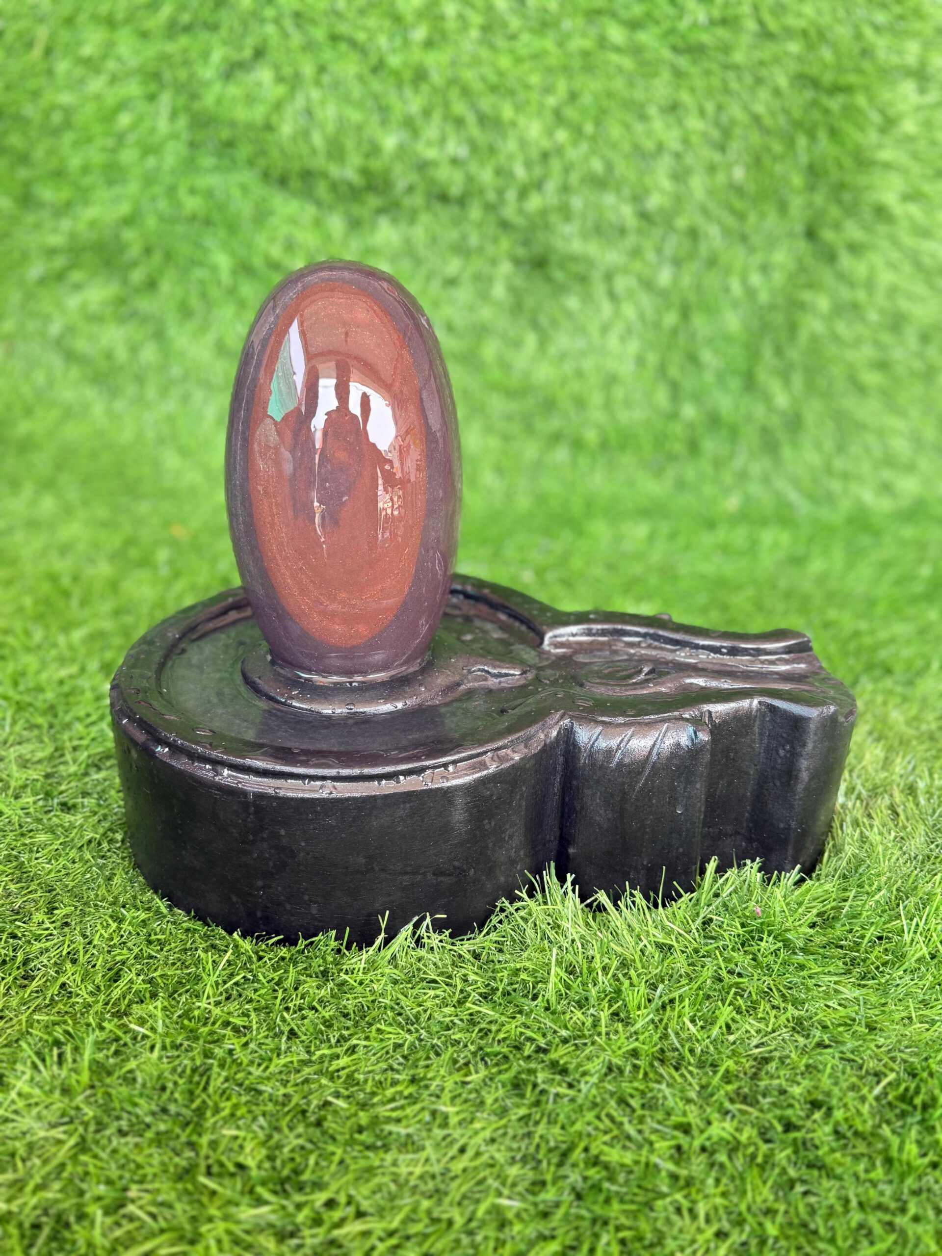 6” Premium Dual Tone Narmadeshwar Shivling with 12” Black Jaladhari Base – Natural Sacred Stone Finish