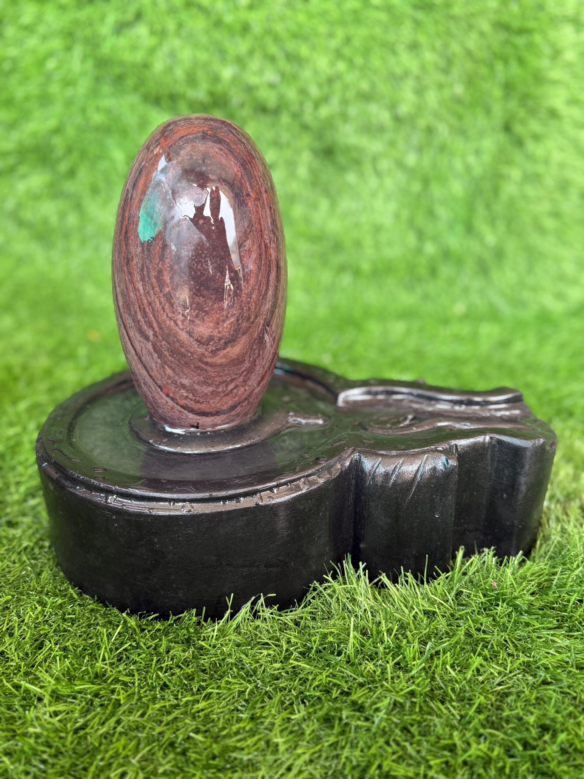 6” Designer Narmadeshwar Shivling with 12” Premium Black Jaladhari Base – Natural Ring Pattern Stone