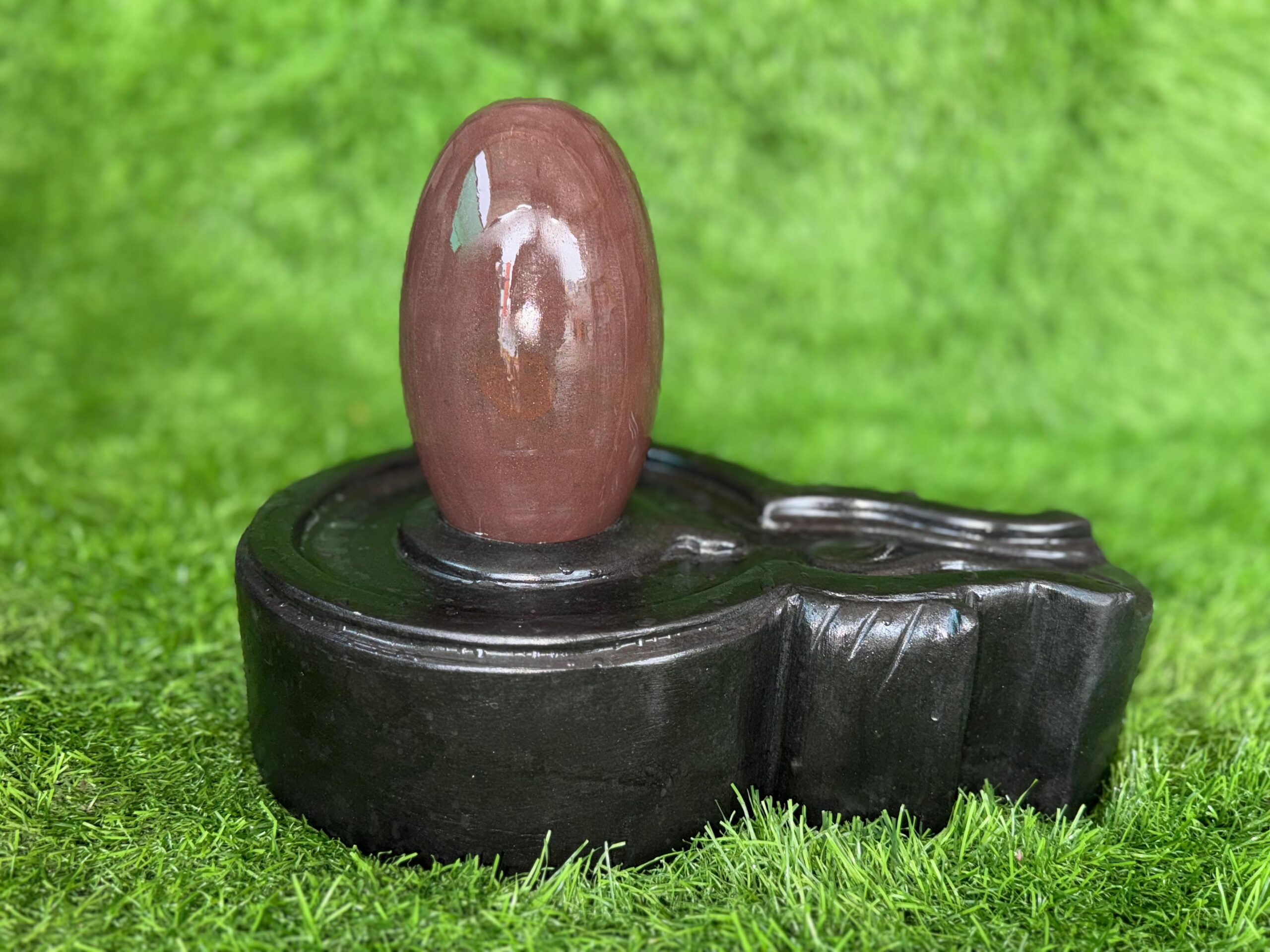 6” Premium Brown Narmadeshwar Shivling with 12” Designer Black Jaladhari Base – Sacred Handmade Stone Shivling