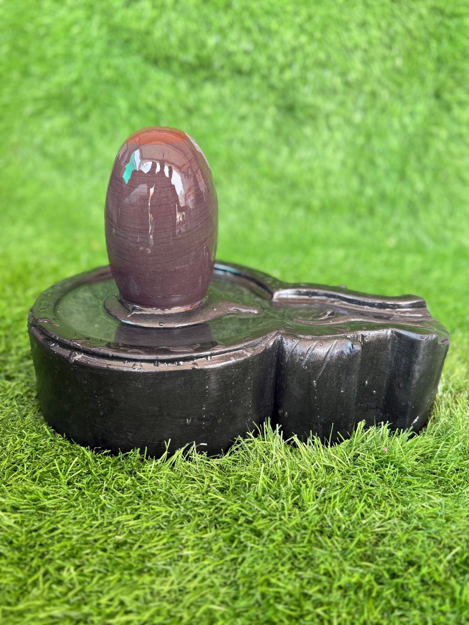 6” Premium Dark Brown Narmadeshwar Shivling with 12” Designer Black Jaladhari Base – Sacred Handmade Stone Shivling