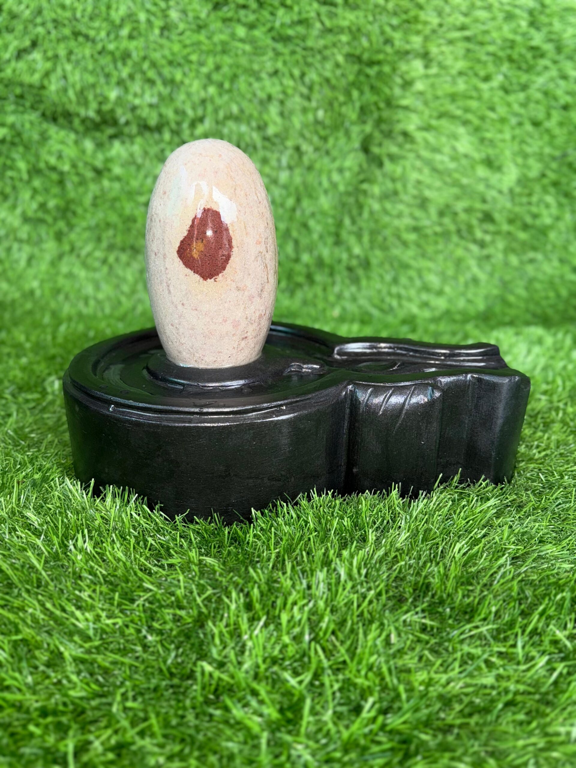 6” White Designer Narmadeshwar Shivling with 12” Premium Black Jaladhari Base – Sacred Handmade Shivling