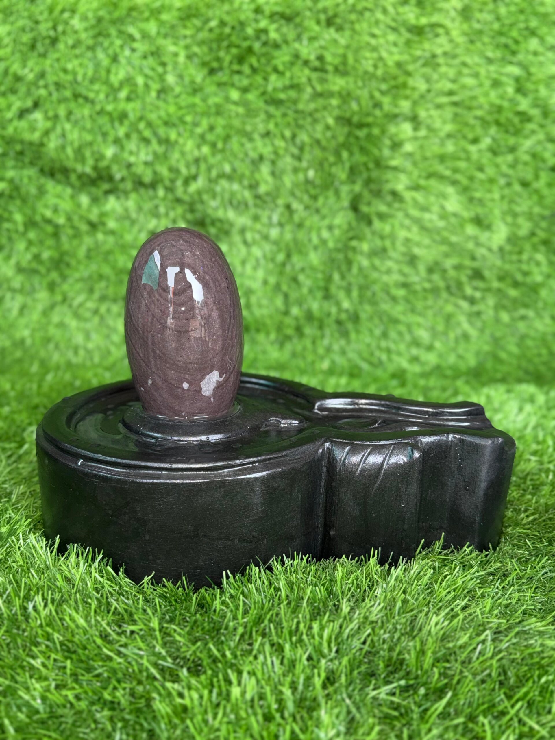 6” Natural Grey Stone Narmadeshwar Shivling with 12” Premium Black Jaladhari Base – Sacred Handmade Shivling