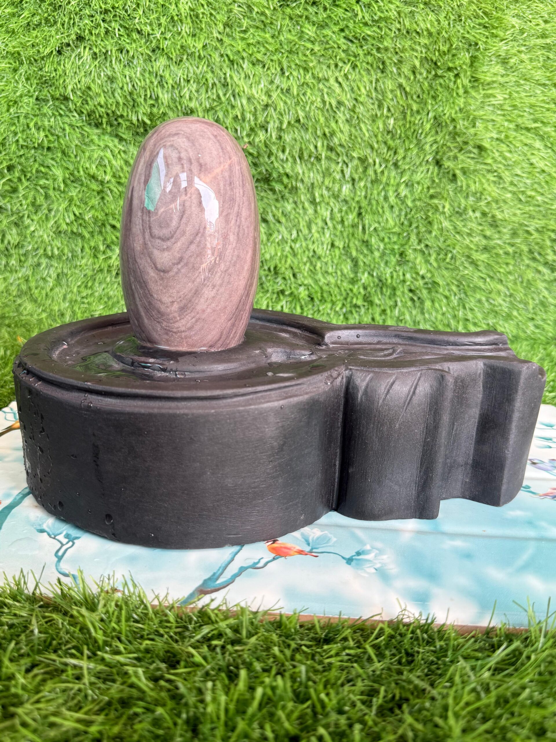 6” Natural Grey Narmadeshwar Shivling with 12” Premium Black Jaladhari Base – Sacred Handmade Shivling