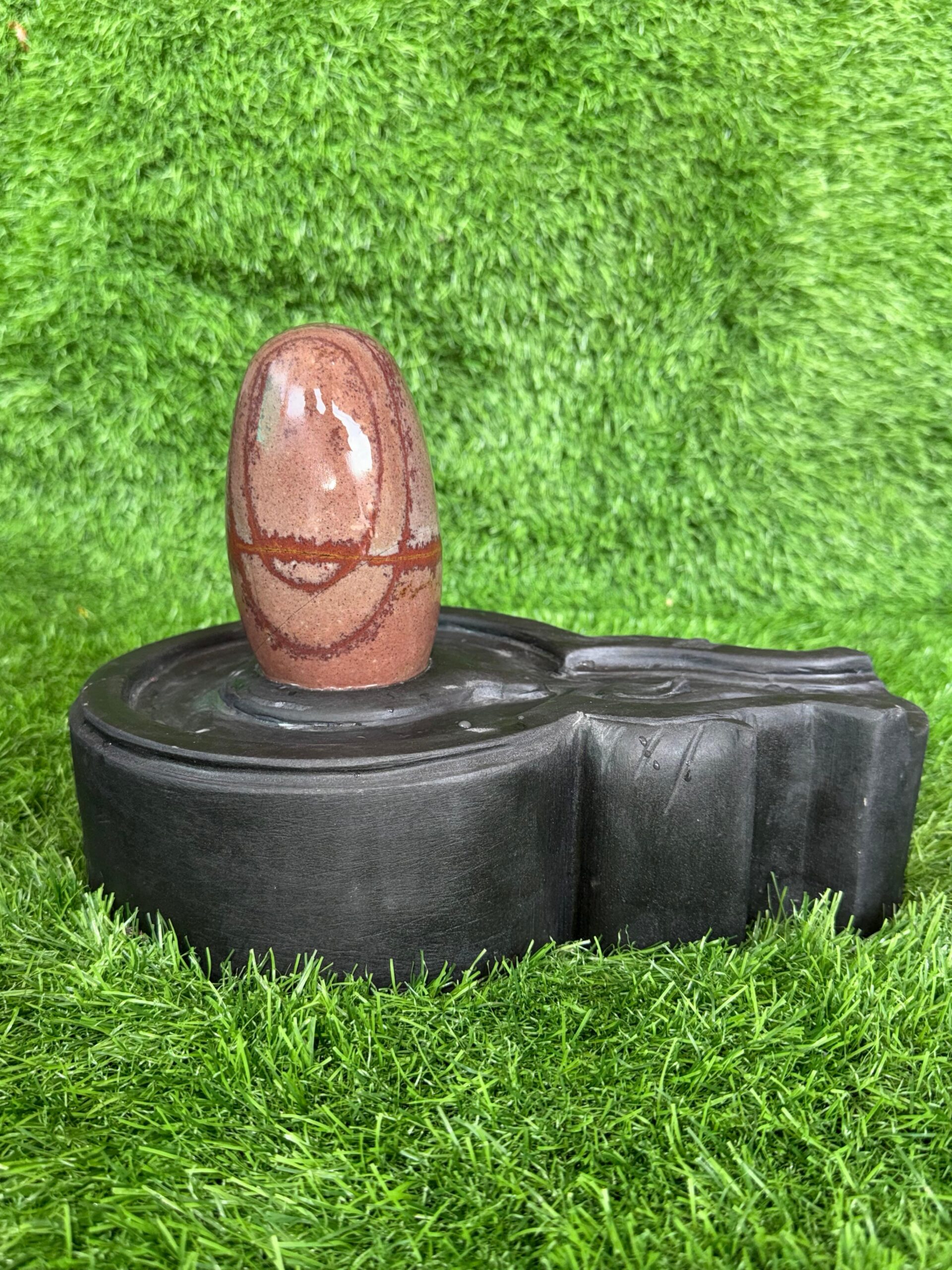 6” Sacred Sandstone Narmadeshwar Shivling with 12” Premium Black Jaladhari Base – Natural Designer Shivling