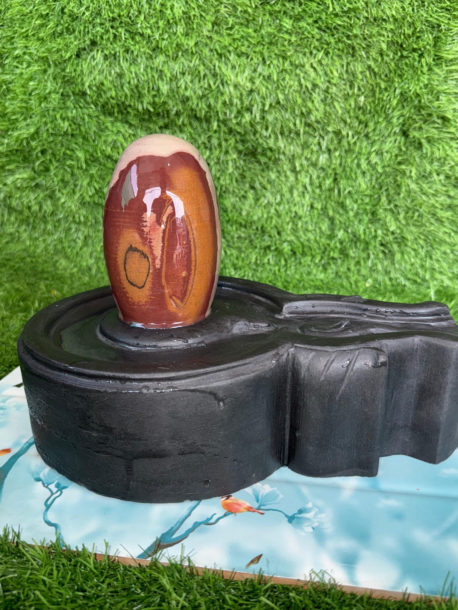 6” Designer Dual Shade Narmadeshwar Shivling with 12” Premium Black Jaladhari Base – Sacred Natural Stone Shivling