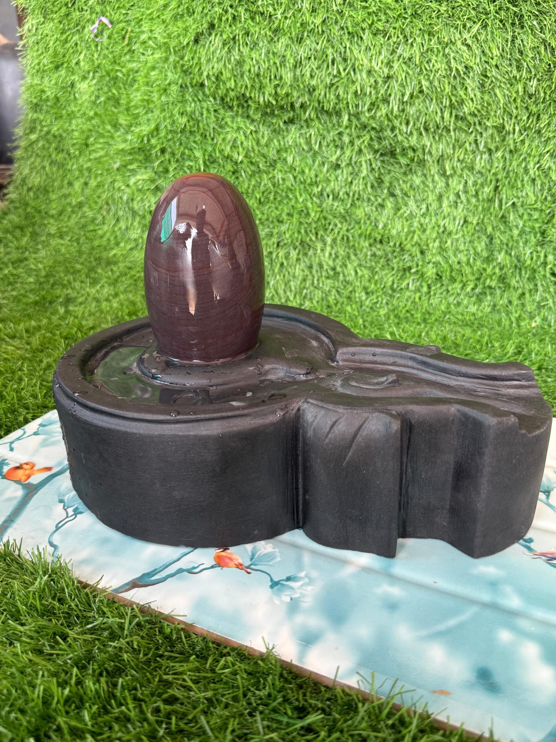 6” Original Dark Brown Narmadeshwar Shivling with 12” Premium Black Jaladhari Base – Handmade Sacred Shivling