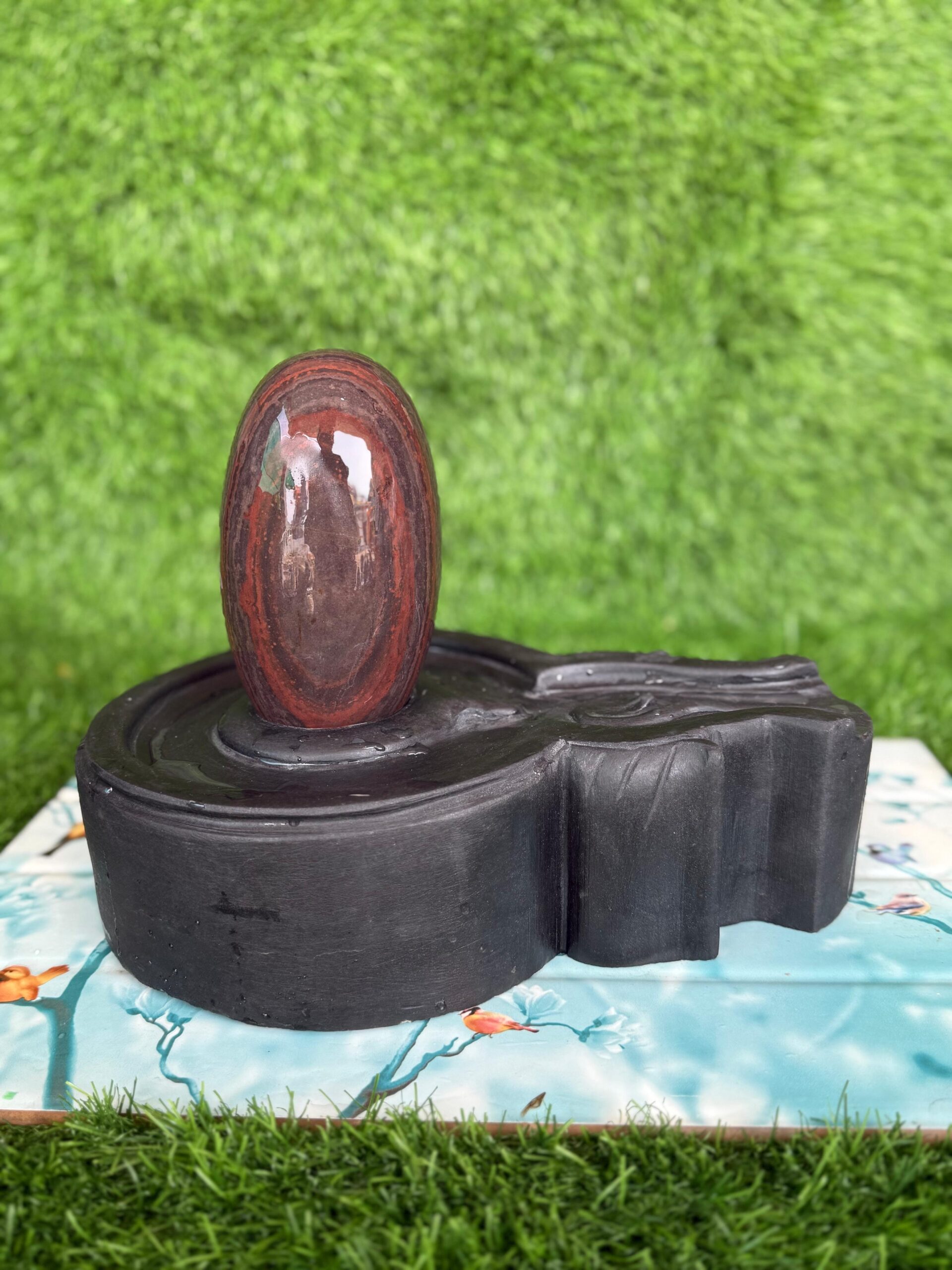 6” Premium Oval Narmadeshwar Shivling with 12” Black Jaladhari Base – Natural Dual Tone Sacred Shivling
