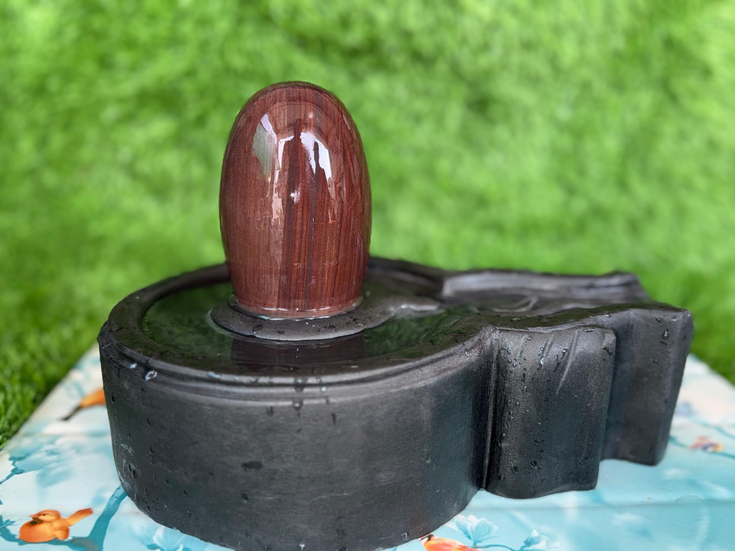 6” Red Sandstone Narmadeshwar Shivling with 12” Premium Black Jaladhari Base – Sacred Handmade Shivling
