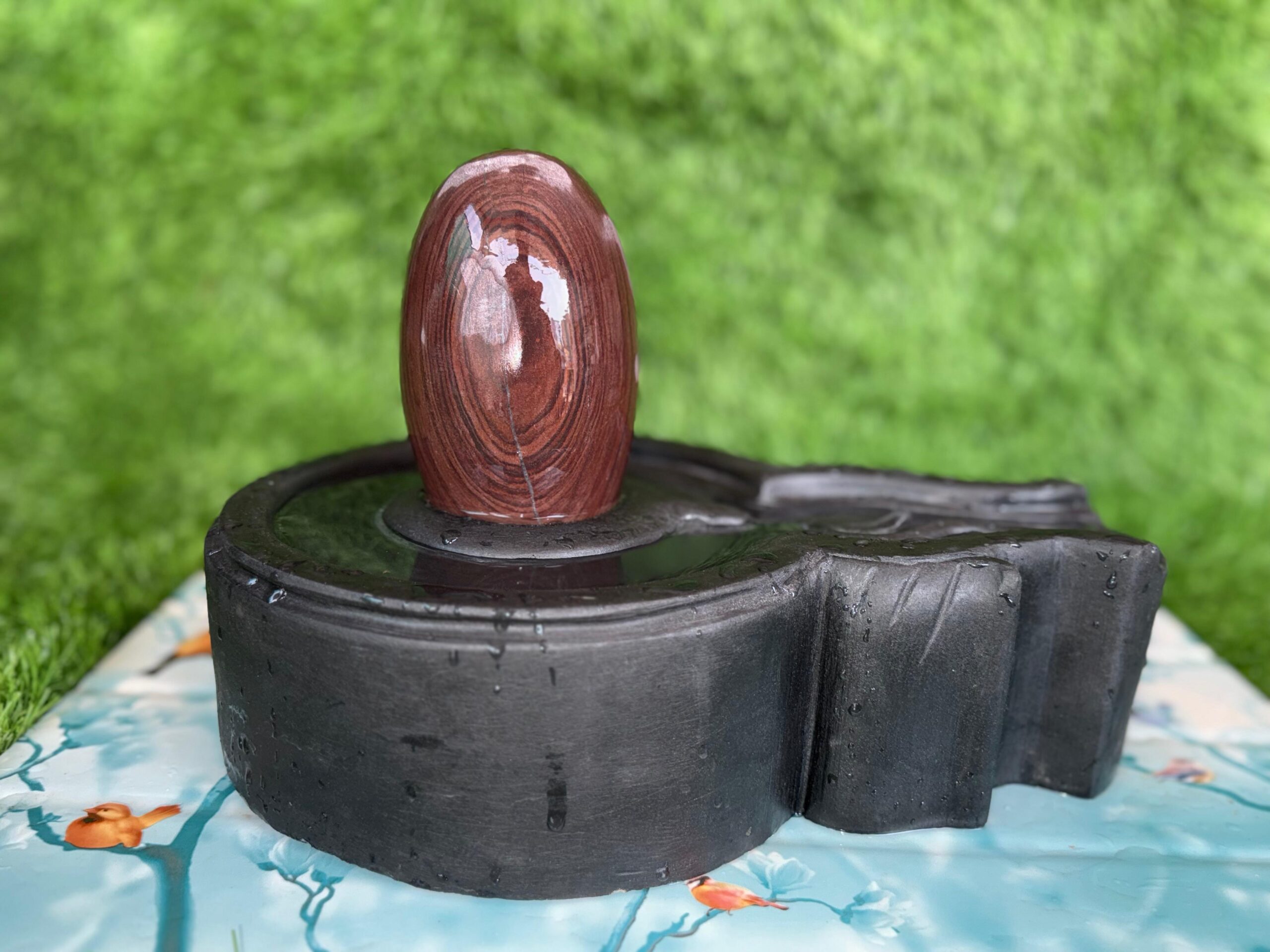 6” Designer Narmadeshwar Shivling with 12” Premium Black Jaladhari Base – Natural Ring Pattern Shivling