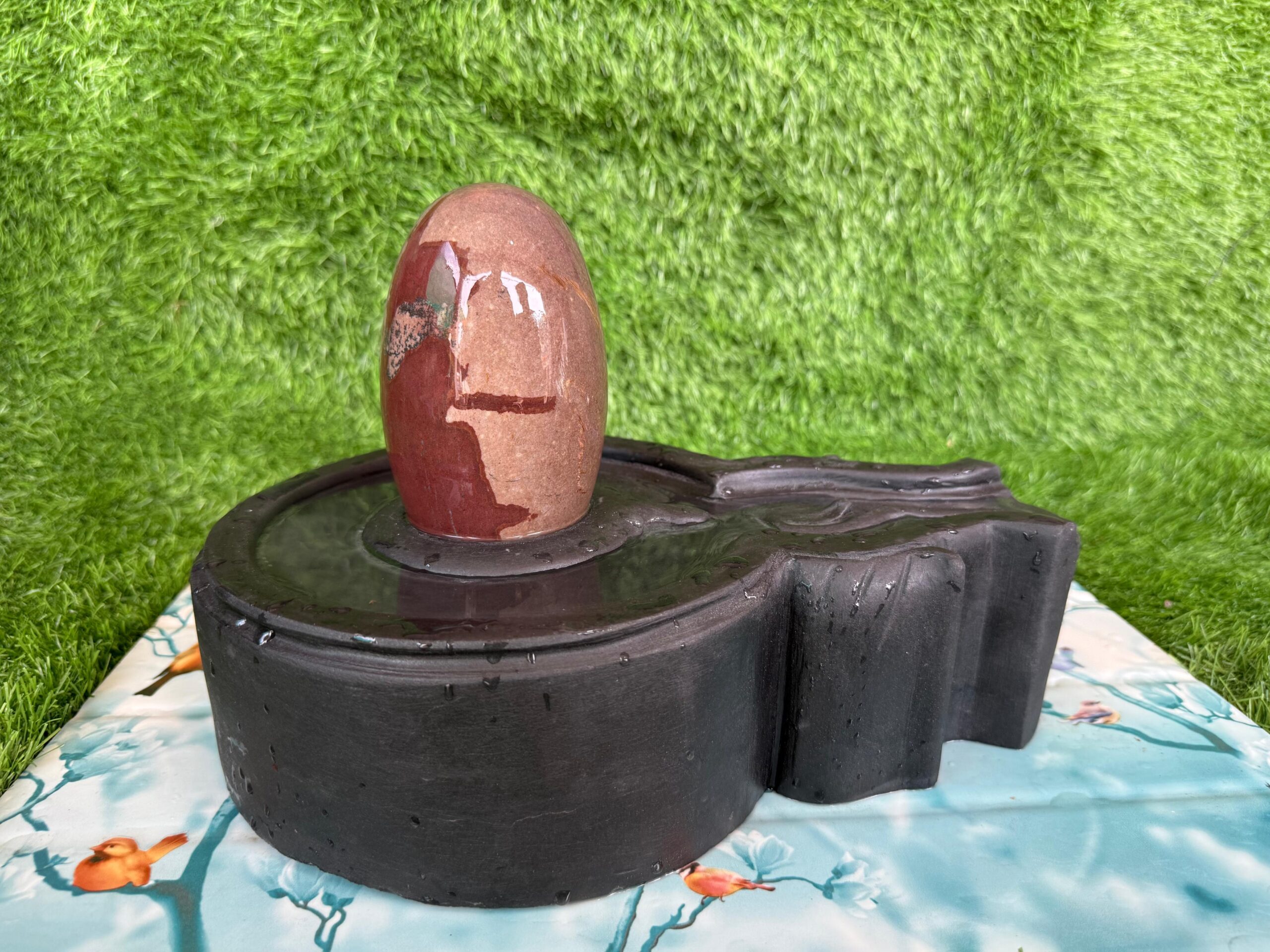6” Premium Narmadeshwar Shivling with 12” Designer Jaladhari Base – Natural Stone Shivling for Home Temple