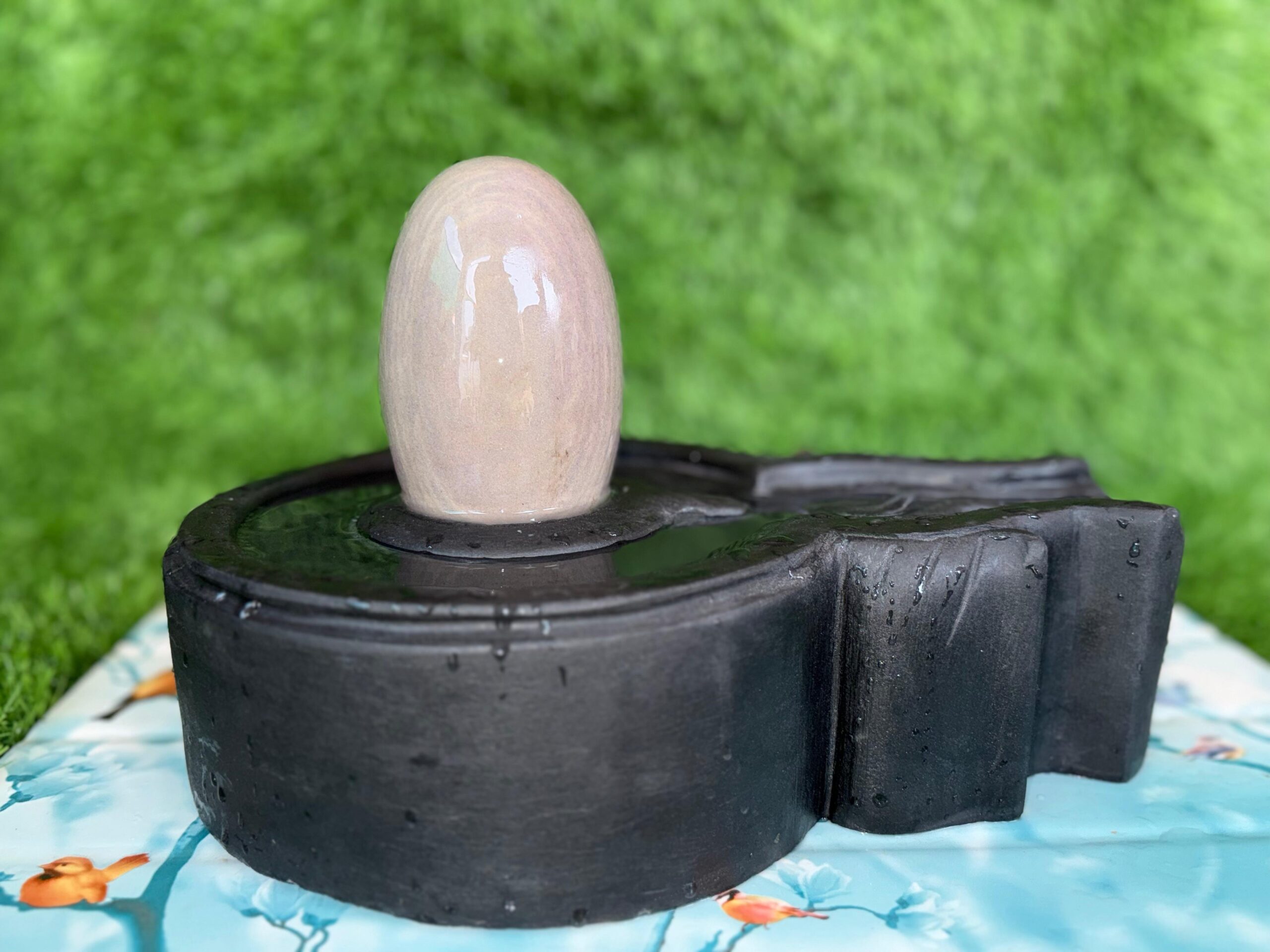 6” White Narmadeshwar Shivling with 12” Premium Black Jaladhari Base – Sacred Marble Finish Shivling for Home Temple