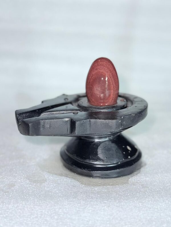 2” Premium Red Narmadeshwar Shivling with 4” Black Jaladhari Base – Smooth Glossy Stone Finish