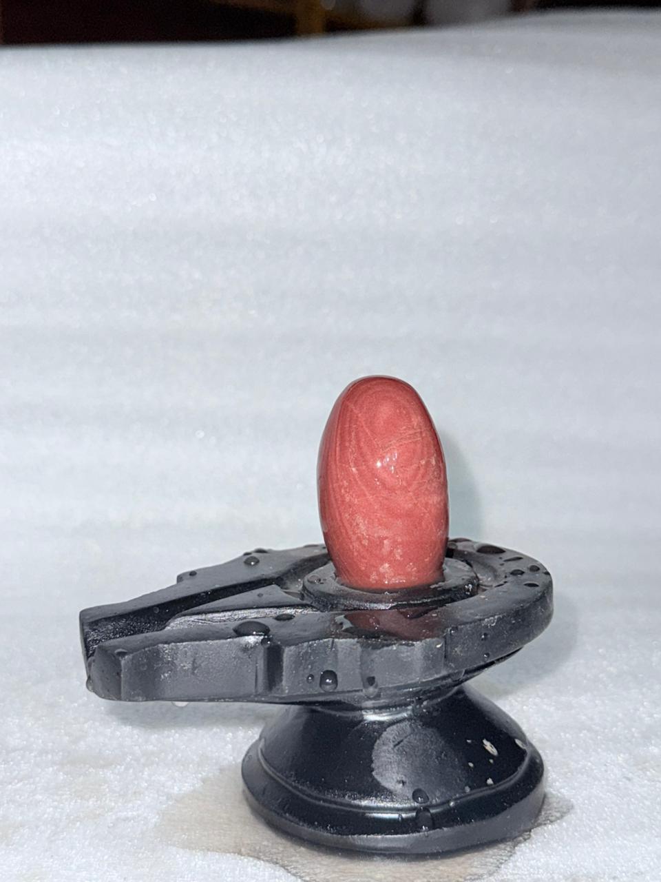 2” Premium Pink Narmadeshwar Shivling with 4” Black Jaladhari Base – Smooth Natural Stone Finish