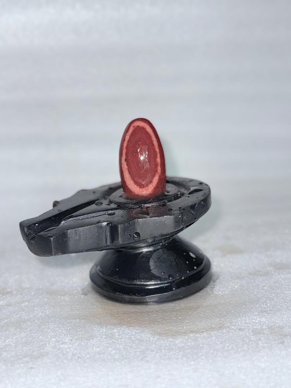 2” Premium Red Oval Narmadeshwar Shivling with 4” Black Jaladhari Base – Dual Tone Finish